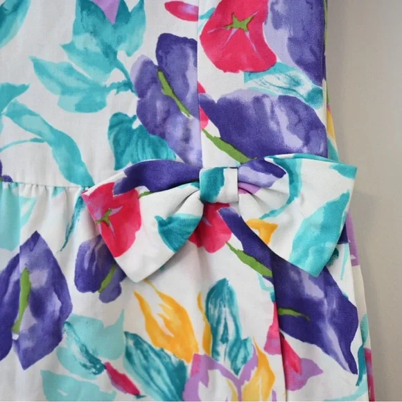 Vtg 80s Women's Talbots Dress Joan Leslie Bold Floral with Shoulder Pads Size 8 - Picture 3 of 10